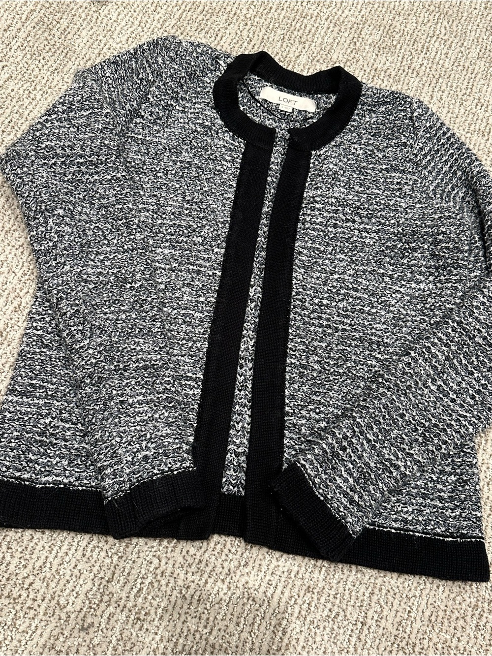 LOFT Navy & White with Black trim Marled Knit Cardigan Sweater